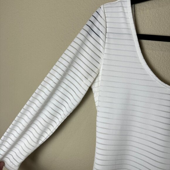 FOREVER 21 Sheer Stripe Body Con Low Back White Dress Size Medium - Picture 3 of 7